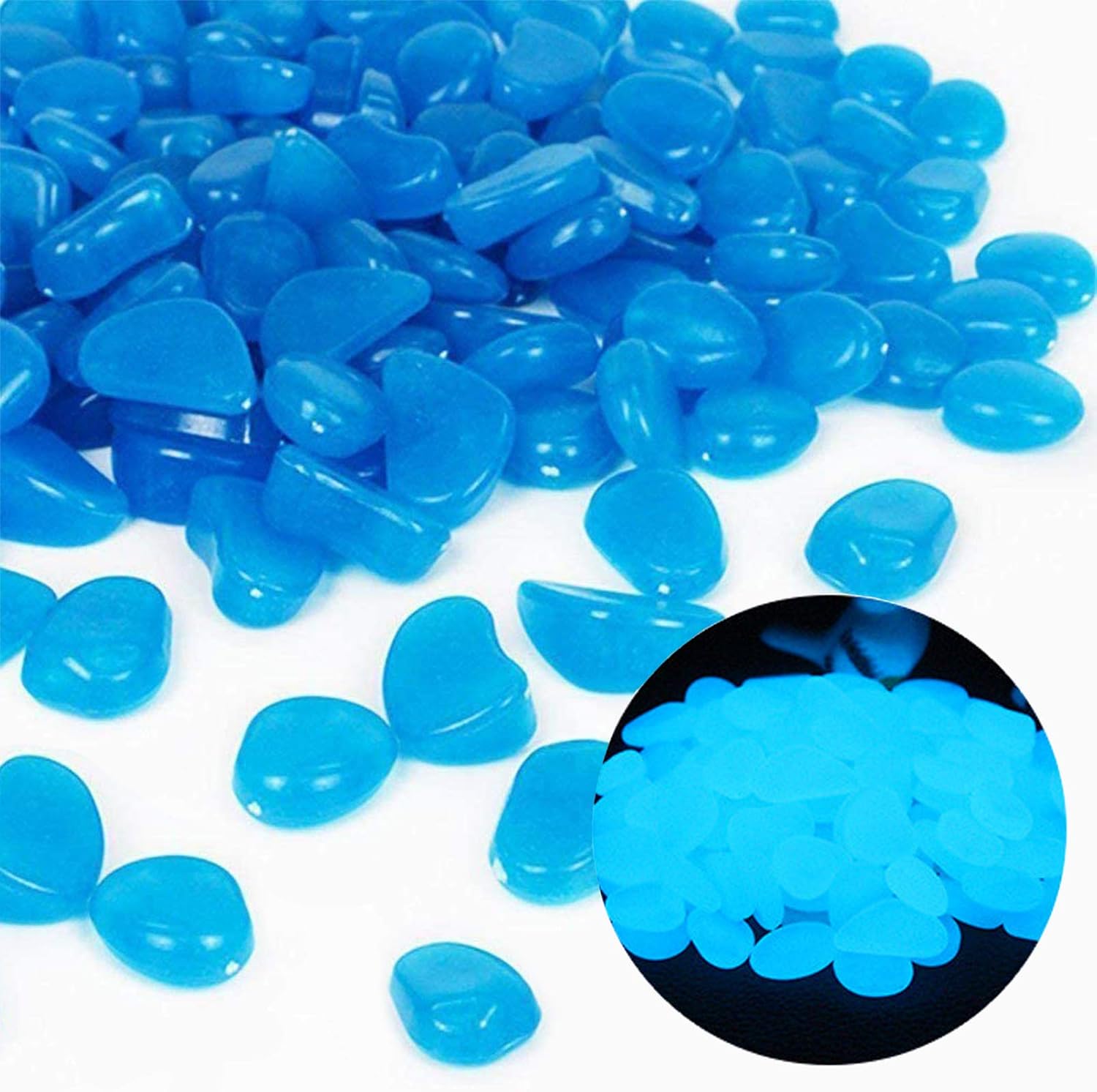 Plant Aquarium Pot - Fish Tank Rocks Glow Blue Pebbles